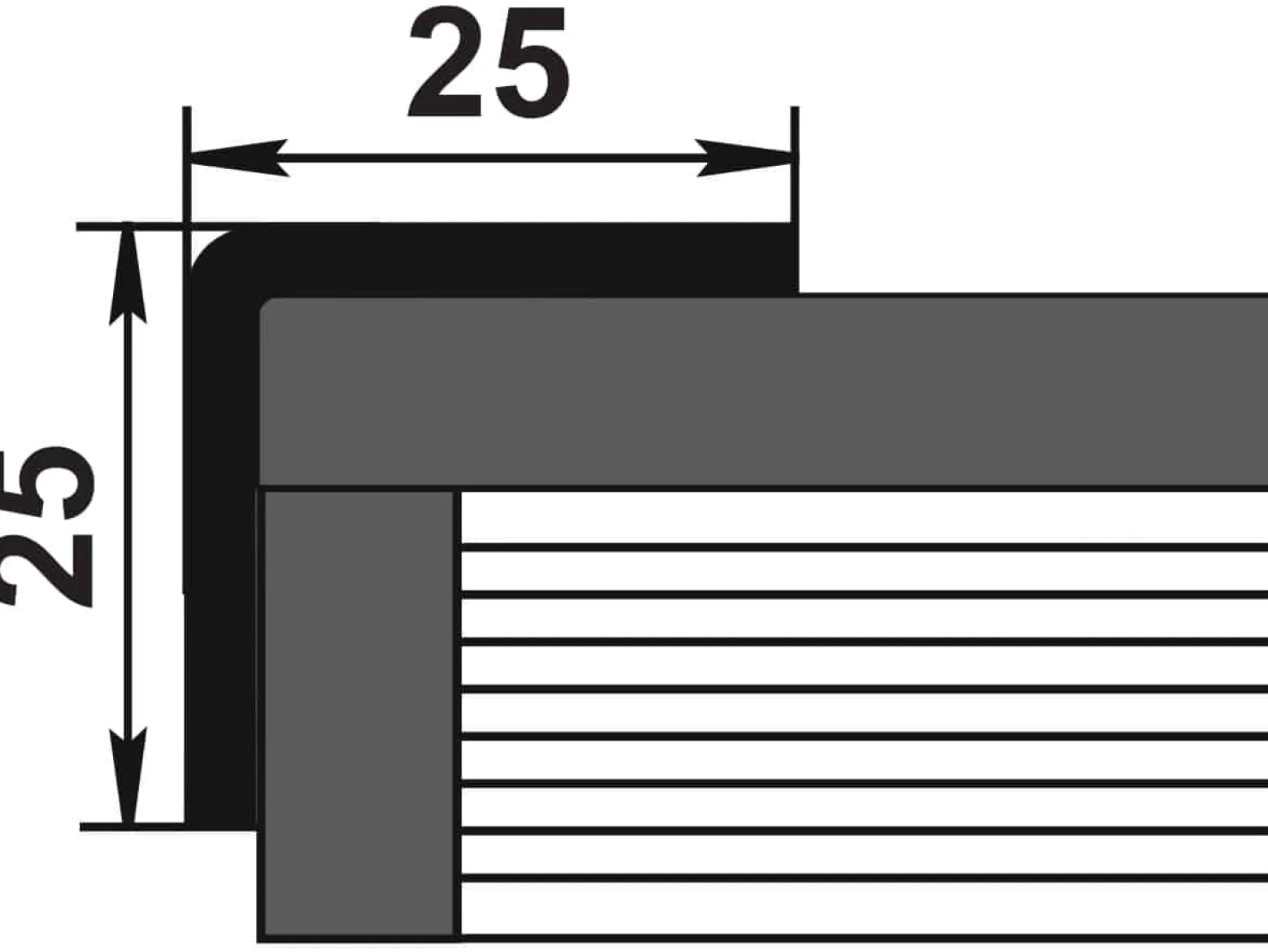 Pvc-kulmalista 25x25mm tarra